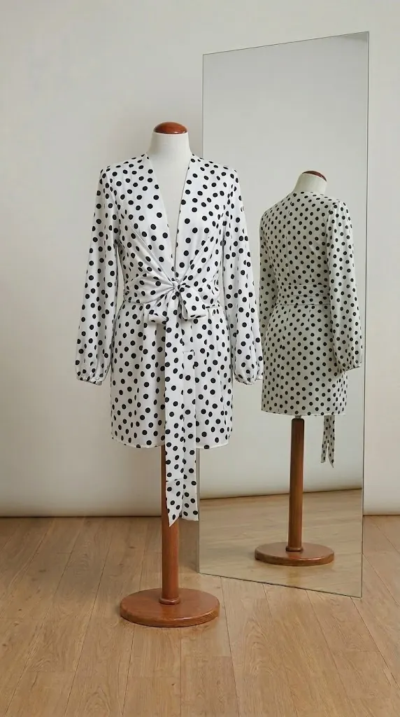 Vestido blanco de lunares negros confeccionado a medida